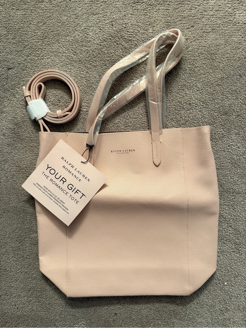 Ralph Lauren Pale Pink Pebbled Tote with Removable Strap